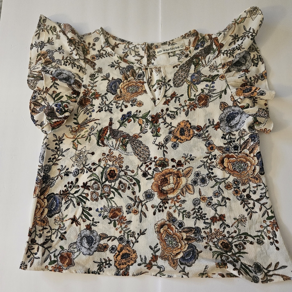 Autumn Browns and Orange Floral Ruffle Sleeves Top